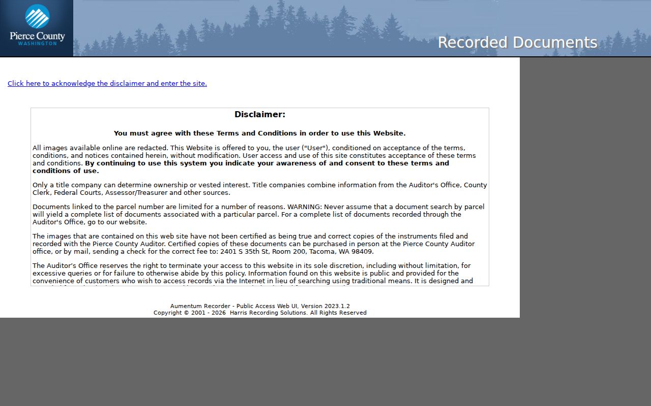Tacoma public records search modes in the Pierce County ARMS portal